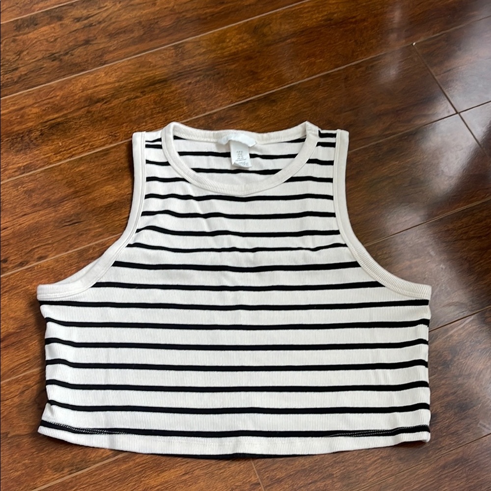 Striped Black & White Cropped Tank Top